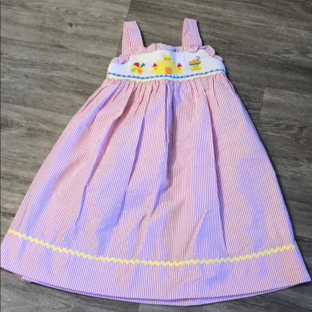 Girls seersucker smocked beach dress